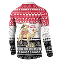 Yemen Christmas Button Sweatshirt with Camel Leopard Falcon Red Black White Snowflake - Wonder Print Shop
