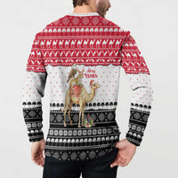 Yemen Christmas Button Sweatshirt with Camel Leopard Falcon Red Black White Snowflake - Wonder Print Shop