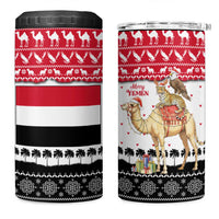 Yemen Christmas 4 in 1 Can Cooler Tumbler with Camel Leopard Falcon Red Black White Snowflake - Wonder Print Shop