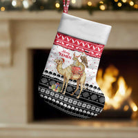 Yemen Christmas Stocking with Camel Leopard Falcon Red Black White Snowflake - Wonder Print Shop