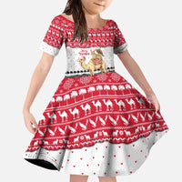 Yemen Christmas Family Matching Off The Shoulder Long Sleeve Dress and Hawaiian Shirt with Camel Leopard Falcon Red Black White Snowflake - Wonder Print Shop