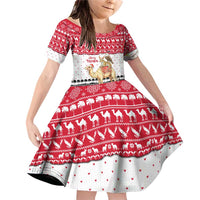 Yemen Christmas Family Matching Off Shoulder Short Dress and Hawaiian Shirt with Camel Leopard Falcon Red Black White Snowflake - Wonder Print Shop