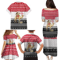 Yemen Christmas Family Matching Puletasi and Hawaiian Shirt with Camel Leopard Falcon Red Black White Snowflake - Wonder Print Shop