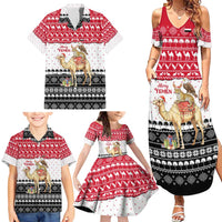 Yemen Christmas Family Matching Summer Maxi Dress and Hawaiian Shirt with Camel Leopard Falcon Red Black White Snowflake - Wonder Print Shop