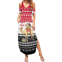 Yemen Christmas Family Matching Summer Maxi Dress and Hawaiian Shirt with Camel Leopard Falcon Red Black White Snowflake - Wonder Print Shop