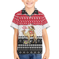 Yemen Christmas Family Matching Summer Maxi Dress and Hawaiian Shirt with Camel Leopard Falcon Red Black White Snowflake - Wonder Print Shop