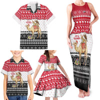 Yemen Christmas Family Matching Tank Maxi Dress and Hawaiian Shirt with Camel Leopard Falcon Red Black White Snowflake - Wonder Print Shop