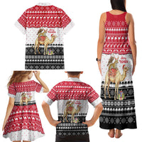 Yemen Christmas Family Matching Tank Maxi Dress and Hawaiian Shirt with Camel Leopard Falcon Red Black White Snowflake - Wonder Print Shop