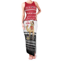 Yemen Christmas Family Matching Tank Maxi Dress and Hawaiian Shirt with Camel Leopard Falcon Red Black White Snowflake - Wonder Print Shop