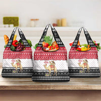 Yemen Christmas Grocery Bag with Camel Leopard Falcon Red Black White Snowflake - Wonder Print Shop