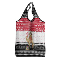 Yemen Christmas Grocery Bag with Camel Leopard Falcon Red Black White Snowflake - Wonder Print Shop