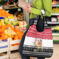 Yemen Christmas Grocery Bag with Camel Leopard Falcon Red Black White Snowflake - Wonder Print Shop