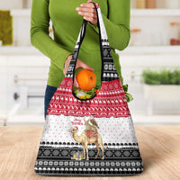 Yemen Christmas Grocery Bag with Camel Leopard Falcon Red Black White Snowflake - Wonder Print Shop