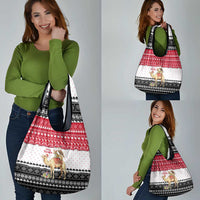 Yemen Christmas Grocery Bag with Camel Leopard Falcon Red Black White Snowflake - Wonder Print Shop