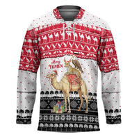 Yemen Christmas Hockey Jersey with Camel Leopard Falcon Red Black White Snowflake - Wonder Print Shop