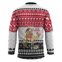 Yemen Christmas Hockey Jersey with Camel Leopard Falcon Red Black White Snowflake - Wonder Print Shop