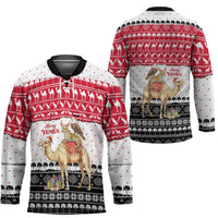 Yemen Christmas Hockey Jersey with Camel Leopard Falcon Red Black White Snowflake - Wonder Print Shop