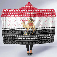Yemen Christmas Hooded Blanket with Camel Leopard Falcon Red Black White Snowflake - Wonder Print Shop