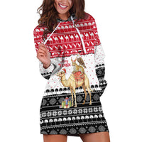 Yemen Christmas Hoodie Dress with Camel Leopard Falcon Red Black White Snowflake - Wonder Print Shop