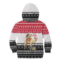 Yemen Christmas Kid Hoodie with Camel Leopard Falcon Red Black White Snowflake - Wonder Print Shop