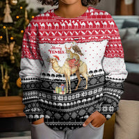 Yemen Christmas Kid Ugly Christmas Sweater with Camel Leopard Falcon Red Black White Snowflake - Wonder Print Shop