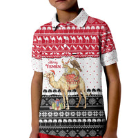 Yemen Christmas Kid Polo Shirt with Camel Leopard Falcon Red Black White Snowflake - Wonder Print Shop