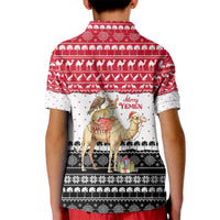 Yemen Christmas Kid Polo Shirt with Camel Leopard Falcon Red Black White Snowflake - Wonder Print Shop