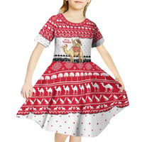 Yemen Christmas Kid Short Sleeve Dress with Camel Leopard Falcon Red Black White Snowflake - Wonder Print Shop