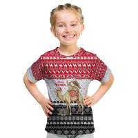 Yemen Christmas Kid T Shirt with Camel Leopard Falcon Red Black White Snowflake - Wonder Print Shop