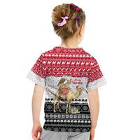 Yemen Christmas Kid T Shirt with Camel Leopard Falcon Red Black White Snowflake - Wonder Print Shop