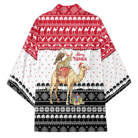Yemen Christmas Kimono with Camel Leopard Falcon Red Black White Snowflake - Wonder Print Shop