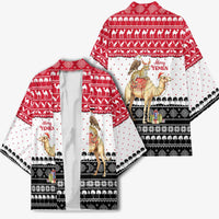 Yemen Christmas Kimono with Camel Leopard Falcon Red Black White Snowflake - Wonder Print Shop
