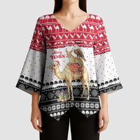 Yemen Christmas Kimono Sleeve Blouse with Camel Leopard Falcon Red Black White Snowflake - Wonder Print Shop