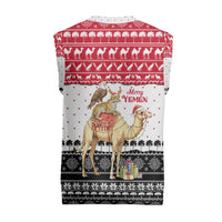 Yemen Christmas Knitted V-Neck Vest with Camel Leopard Falcon Red Black White Snowflake - Wonder Print Shop