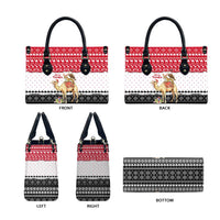 Yemen Christmas Leather Bag with Camel Leopard Falcon Red Black White Snowflake - Wonder Print Shop