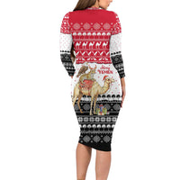 Yemen Christmas Long Sleeve Bodycon Dress with Camel Leopard Falcon Red Black White Snowflake - Wonder Print Shop