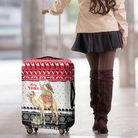 Yemen Christmas Luggage Cover with Camel Leopard Falcon Red Black White Snowflake - Wonder Print Shop