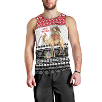 Yemen Christmas Men Tank Top with Camel Leopard Falcon Red Black White Snowflake - Wonder Print Shop