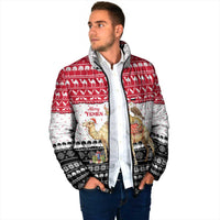 Yemen Christmas Padded Jacket with Camel Leopard Falcon Red Black White Snowflake - Wonder Print Shop
