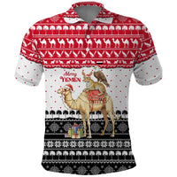Yemen Christmas Polo Shirt with Camel Leopard Falcon Red Black White Snowflake - Wonder Print Shop