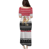 Yemen Christmas Puletasi with Camel Leopard Falcon Red Black White Snowflake - Wonder Print Shop