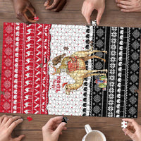Yemen Christmas Puzzle with Camel Leopard Falcon Red Black White Snowflake - Wonder Print Shop