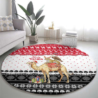 Yemen Christmas Round Carpet with Camel Leopard Falcon Red Black White Snowflake - undefined