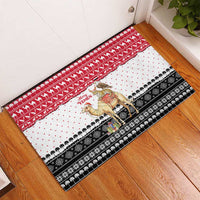 Yemen Christmas Rubber Doormat with Camel Leopard Falcon Red Black White Snowflake - Wonder Print Shop