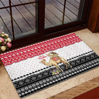 Yemen Christmas Rubber Doormat with Camel Leopard Falcon Red Black White Snowflake - Wonder Print Shop