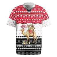 Yemen Christmas Rugby Jersey with Camel Leopard Falcon Red Black White Snowflake - Wonder Print Shop