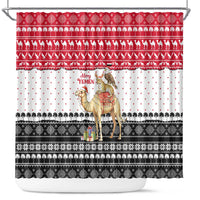 Yemen Christmas Shower Curtain with Camel Leopard Falcon Red Black White Snowflake - Wonder Print Shop
