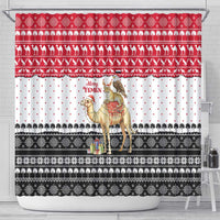 Yemen Christmas Shower Curtain with Camel Leopard Falcon Red Black White Snowflake - Wonder Print Shop