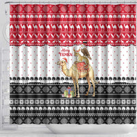Yemen Christmas Shower Curtain with Camel Leopard Falcon Red Black White Snowflake - Wonder Print Shop