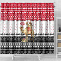 Yemen Christmas Shower Curtain with Camel Leopard Falcon Red Black White Snowflake - Wonder Print Shop